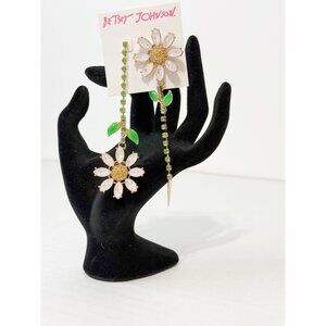 Betsey Johnson Crystal Flower Drop Earrings